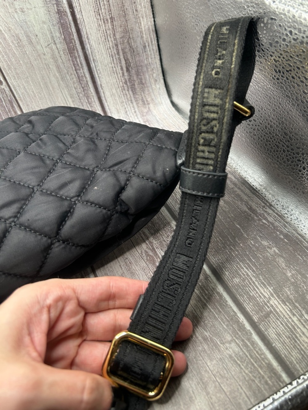 MOSCHINO Quilted Bum Bag Waist Bag Fanny Pack Black Large Gold Logo + Bag Charm - Picture 14 of 14
